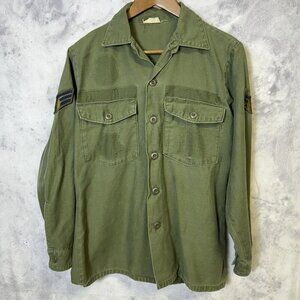 Vintage OG-107 Sateen Military Shirt Mens Medium Green Button Up Long Sleeve